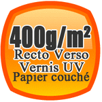 imprimer des flyers , faire des flyers, prospectus, A4 recto verso sur du papier 400g/m² en couché brillant ou mat avec Vernis UV