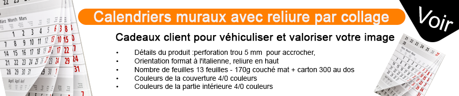 Calendriers muraux avec reliure par collage À détacher  Grâce à la reliure par collage, on peut facilement détacher les feuilles de ce calendrier. Pour que vous puissiez l’accrocher légèrement, il dispose d’un trou déjà poinçonné avec un diamètre de 5 mm.